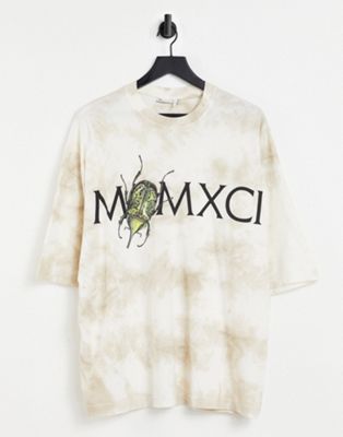 ASOS DESIGN – Oversize T-Shirt in verwaschenem Beige mit römischem Ziffernprint-Neutral