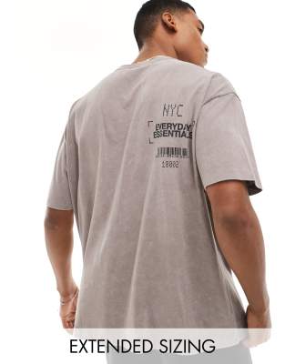 ASOS DESIGN - Oversize-T-Shirt in verwaschenem Braun mit „NYC"-Textprint, 220 g/m² schwer-Brown