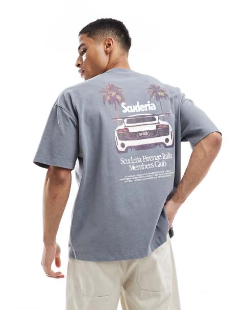 ASOS DESIGN – Oversize-T-Shirt in verwaschenem Grau mit Auto-Grafikprint - view 1