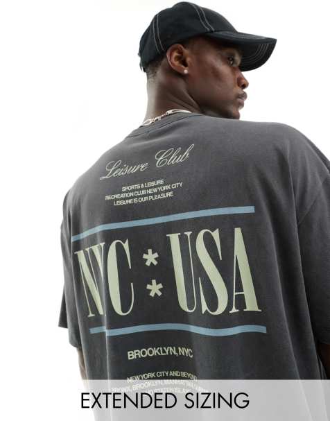 ASOS DESIGN – Oversize-T-Shirt in verwaschenem Grau mit „NYC“-Rückenprint, 220 g/m² schwer - view 1