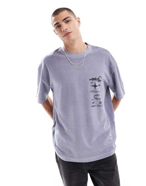 ASOS DESIGN – Oversize-T-Shirt in verwaschenem Grau mit Print auf der Vorderseite, 220 g/m² schwer - view 1
