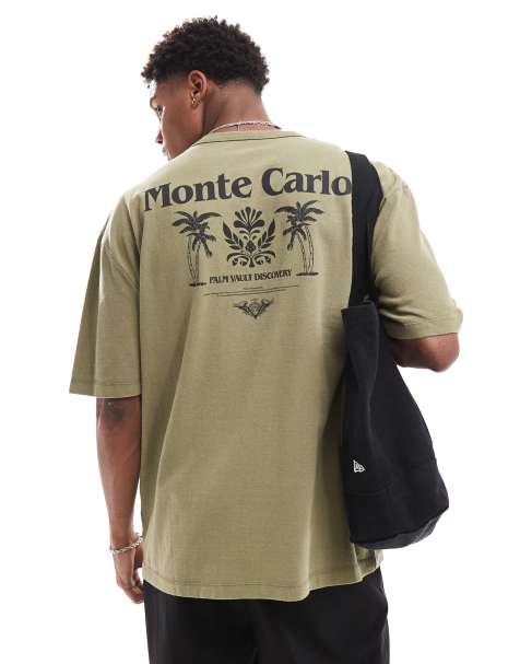 ASOS DESIGN – Oversize-T-Shirt in verwaschenem Grün mit „Monte Carlo“-Rückenprint, 220 g/m² schwer - view 1
