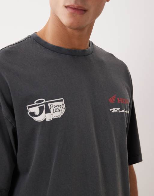 ASOS DESIGN – Oversize-T-Shirt in verwaschenem Schwarz mit „Honda Racing“-Print, 5 von 5