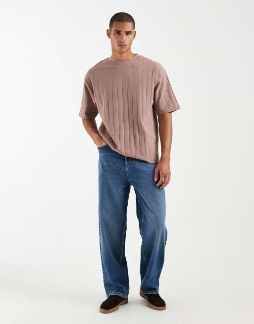 ASOS DESIGN – Oversize-T-Shirt in warmem Braun mit breiter Rippenstruktur, 3 von 5
