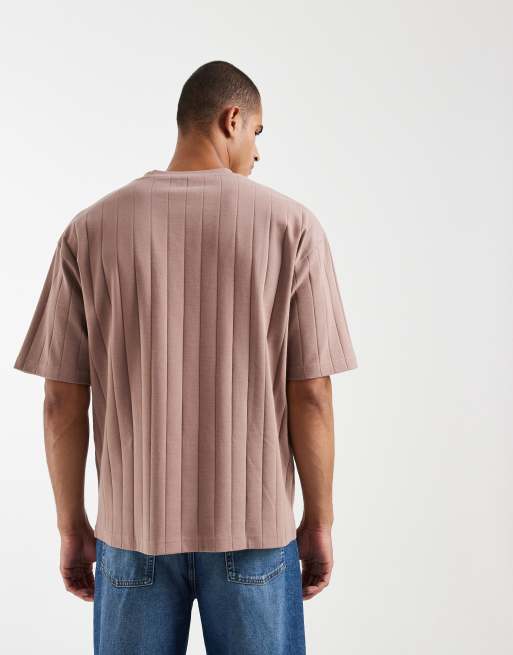 ASOS DESIGN – Oversize-T-Shirt in warmem Braun mit breiter Rippenstruktur, 4 von 5