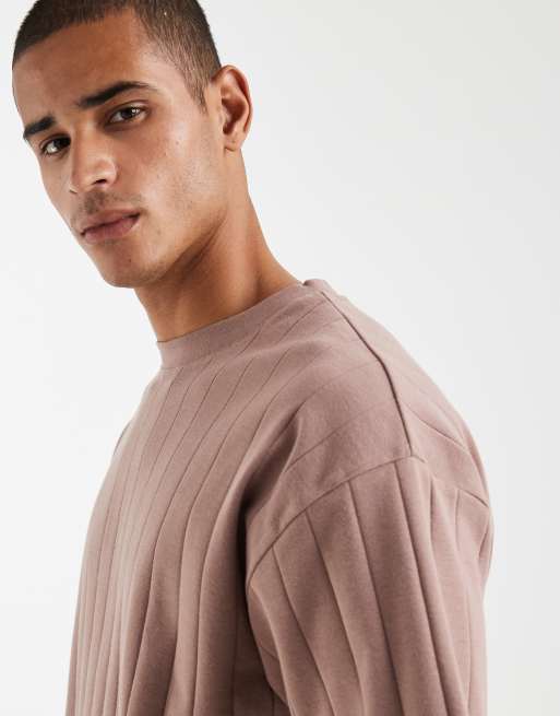 ASOS DESIGN – Oversize-T-Shirt in warmem Braun mit breiter Rippenstruktur, 5 von 5