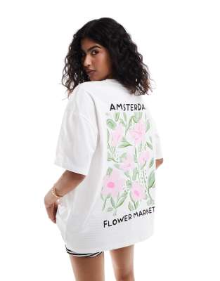 ASOS DESIGN - Oversize-T-Shirt in Weiß mit abstraktem Blumen-Grafikprint