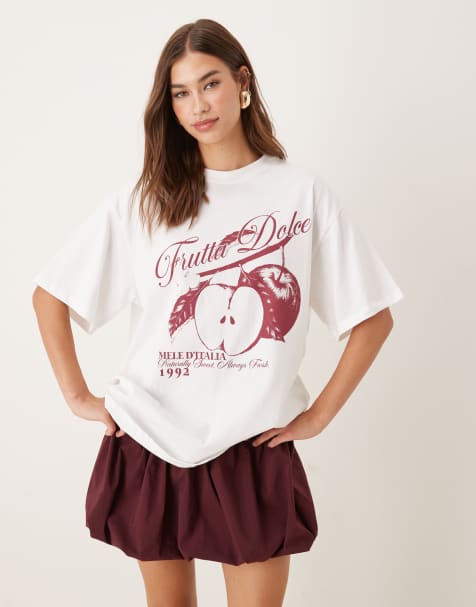 ASOS DESIGN – Oversize-T-Shirt in Weiß mit Apfel-Grafikprint - view 1