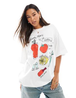 ASOS DESIGN - Oversize-T-Shirt in Weiß mit Bloody Mary-Cocktailgrafik