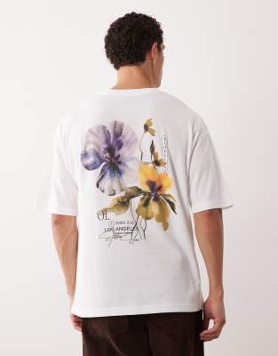 Oversize-T-Shirt in Weiß mit Blumenmuster Weiß M