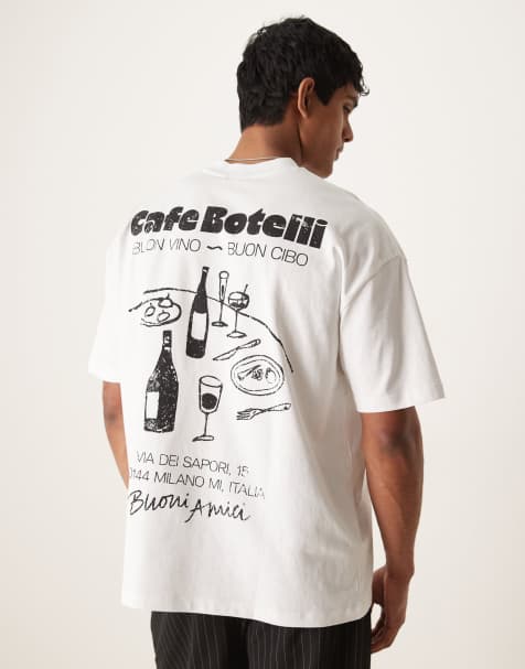 ASOS DESIGN – Oversize-T-Shirt in Weiß mit Café-Grafikprint - view 1