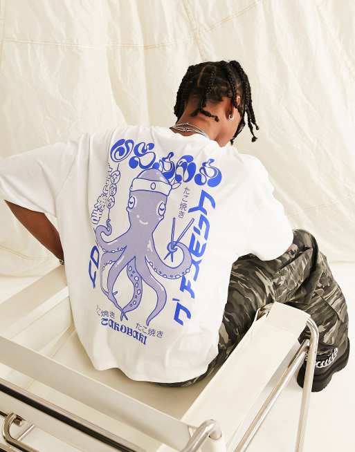 ASOS DESIGN – Oversize-T-Shirt in Weiß mit Cartoonprint auf dem Rücken