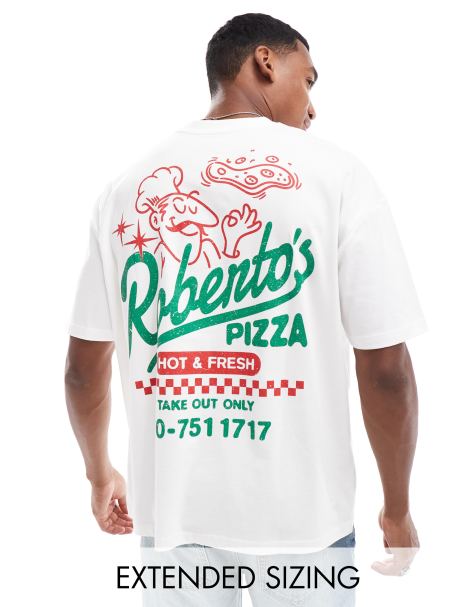 ASOS DESIGN – Oversize-T-Shirt in Weiß mit Cartoonprint auf dem Rücken - view 1