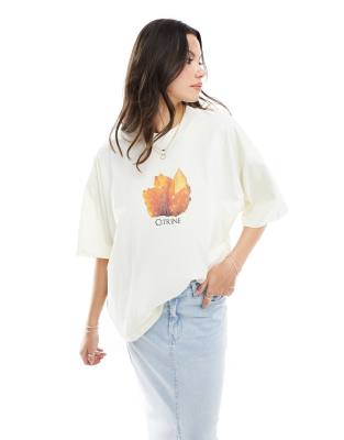 ASOS DESIGN - Oversize-T-Shirt in Weiß mit „Citrine"-Schriftzug und Kristallgrafik