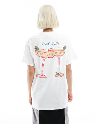 ASOS DESIGN - Oversize-T-Shirt in Weiß mit Cocktail-Print am Rücken