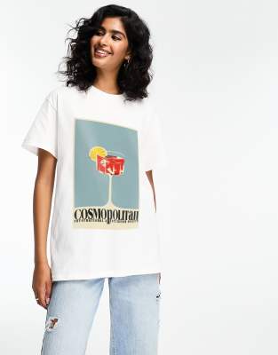 ASOS DESIGN - Oversize-T-Shirt in Weiß mit Cosmopolitan-Drink-Grafik