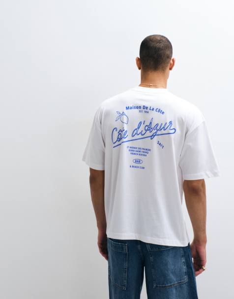 ASOS DESIGN – Oversize-T-Shirt in Weiß mit „Côte d'Azur“-Grafikprint - view 1