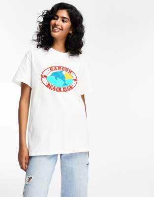 ASOS DESIGN - Oversize-T-Shirt in Weiß mit Delfin-Grafikprint