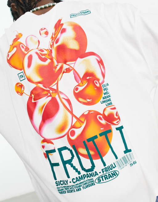 ASOS Design Oversize T Shirt in WeiB mit digitalem Obstprint auf dem Rucken ASOS