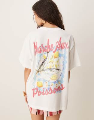 ASOS DESIGN – Oversize-T-Shirt in Weiß mit Fisch- und Zitronen-Grafik - view 1
