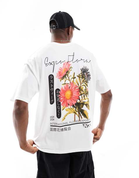 ASOS DESIGN – Oversize-T-Shirt in Weiß mit floralem Print - view 1