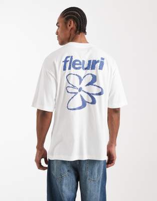 Oversize-T-Shirt in Weiß mit floralem Schaum-Print Weiß S