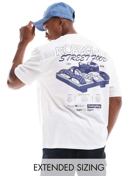 ASOS DESIGN – Oversize-T-Shirt in Weiß mit Food-Rückenprint - view 1
