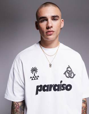 Oversize-T-Shirt in Weiß mit Fußball-Grafikprint Weiß S