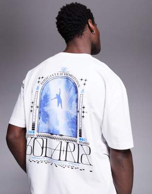 Oversize-T-Shirt in Weiß mit Himmelskörper-Grafik Weiß XS