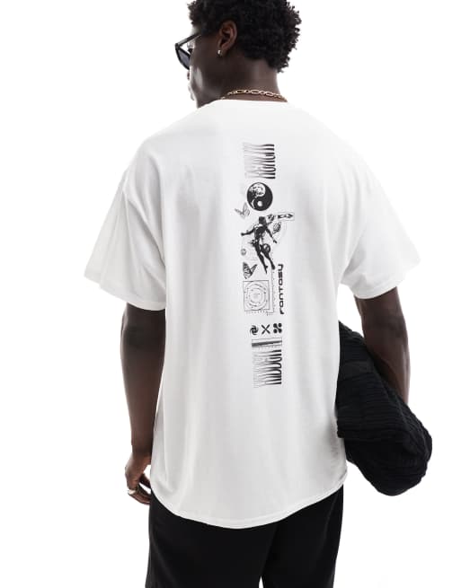 ASOS DESIGN – Oversize-T-Shirt in Weiß mit Himmelskörper-Print entlang der Wirbelsäule