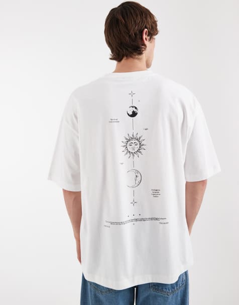 ASOS DESIGN – Oversize-T-Shirt in Weiß mit Himmelskörper-Print entlang der Wirbelsäule - view 1