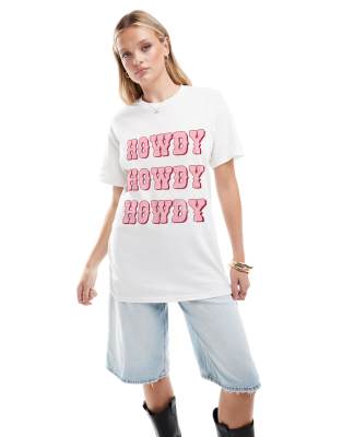 ASOS DESIGN - Oversize-T-Shirt in Weiß mit Howdy-Cowboy-Grafikprint