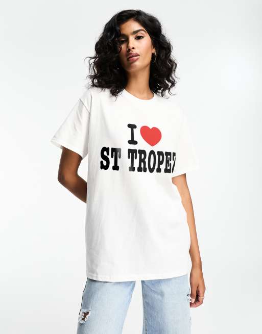 ASOS DESIGN – Oversize-T-Shirt in Weiß mit „I Herz St. Tropez“-Grafikprint