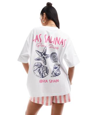 ASOS DESIGN - Oversize-T-Shirt in Weiß mit Ibiza-Muschel-Grafikprint