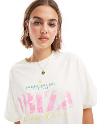 ASOS DESIGN - Oversize-T-Shirt in Weiß mit „Ibiza"-Print