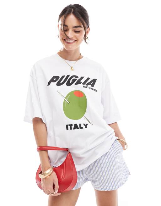 ASOS DESIGN – Oversize-T-Shirt in Weiß mit „Italy“-Grafikprint und Olivenmotiv, 2 von 4