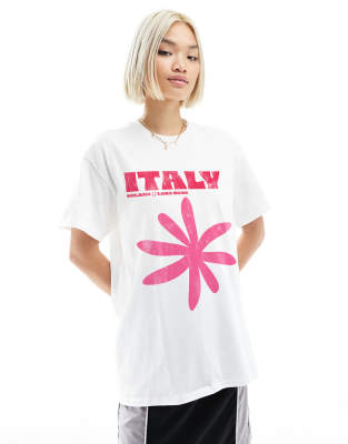 ASOS DESIGN - Oversize-T-Shirt in Weiß mit „Italy"-Grafikprint