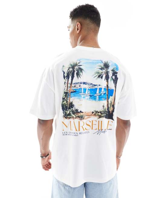 ASOS DESIGN – Oversize-T-Shirt in Weiß mit Landschafts-Grafik, 2 von 4