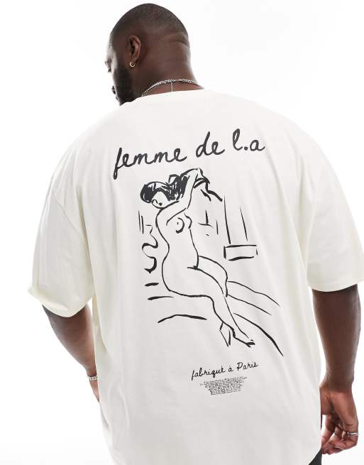 ASOS DESIGN – Oversize-T-Shirt in Weiß mit Linienzeichnung hinten, 2 von 4