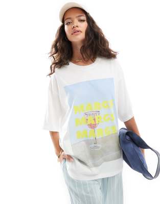 ASOS DESIGN - Oversize-T-Shirt in Weiß mit „Margs"-Cocktail-Fotoprint