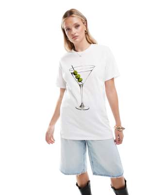 ASOS DESIGN - Oversize-T-Shirt in Weiß mit Martini-Grafikprint