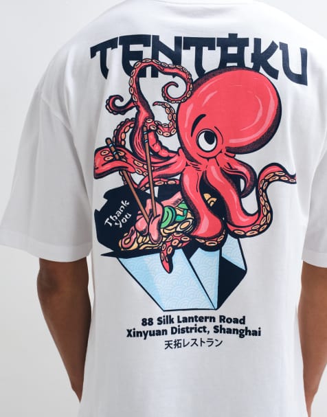 ASOS DESIGN – Oversize-T-Shirt in Weiß mit Oktopus-Grafikprint - view 1