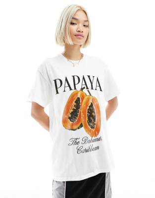 ASOS DESIGN - Oversize-T-Shirt in Weiß mit Papaya-Frucht-Print