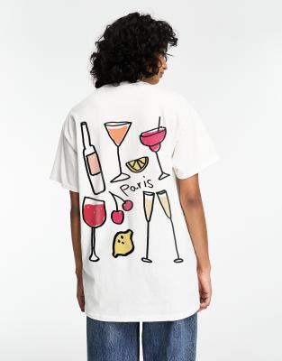 ASOS DESIGN - Oversize-T-Shirt in Weiß mit „Paris Wine and Cheese"-Grafikprint