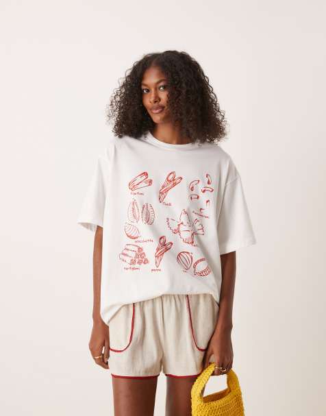 ASOS DESIGN – Oversize-T-Shirt in Weiß mit „Pasta“-Grafikprint - view 1