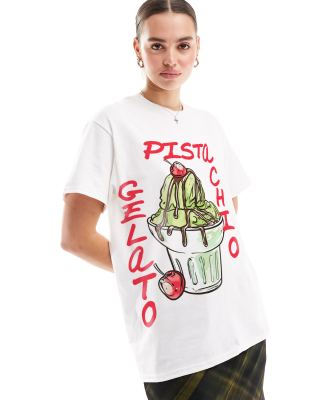 ASOS DESIGN - Oversize-T-Shirt in Weiß mit „Pistazieneis"-Grafikprint