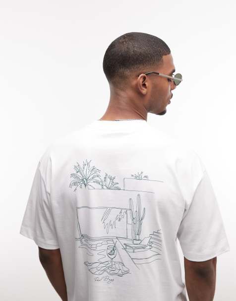 ASOS DESIGN – Oversize-T-Shirt in Weiß mit Pool-Liniengrafik - view 1