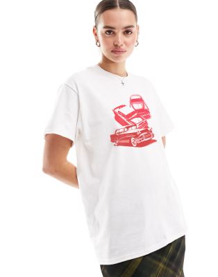 ASOS DESIGN - Oversize-T-Shirt in Weiß mit Rennwagen-Grafikprint