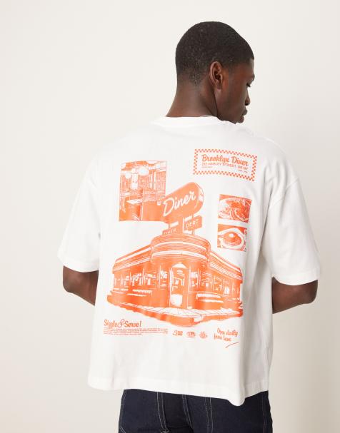 ASOS DESIGN – Oversize-T-Shirt in Weiß mit Restaurant-Print - view 1