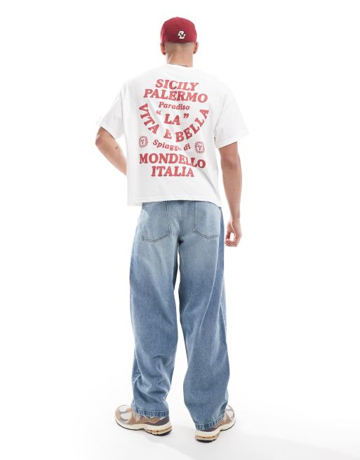 ASOS DESIGN – Oversize-T-Shirt in Weiß mit „Sicily“-Rückenprint und kastigem Schnitt, 4 von 4
